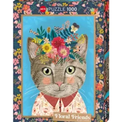 Puzzle 1000 pièces : Floral friends pretty féline - Heye