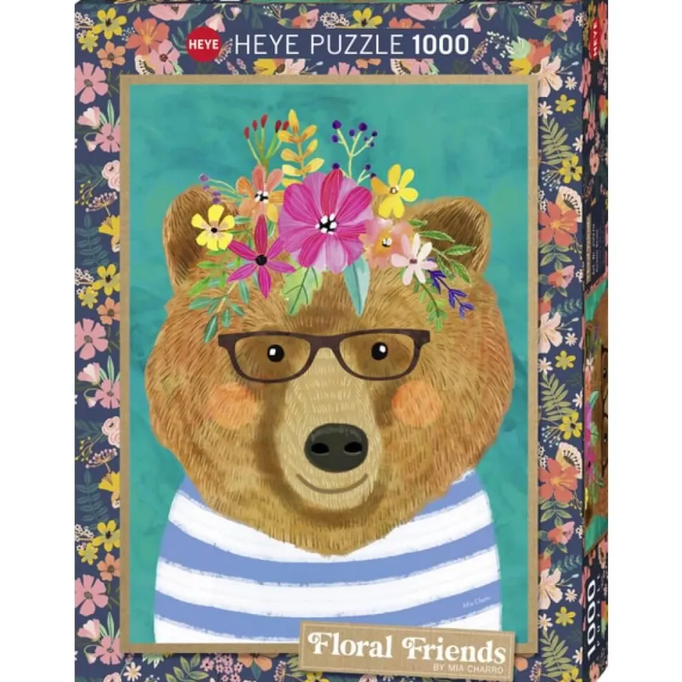 Puzzle 1000 pièces : Floral Friends : Gentle Bruin - Heye