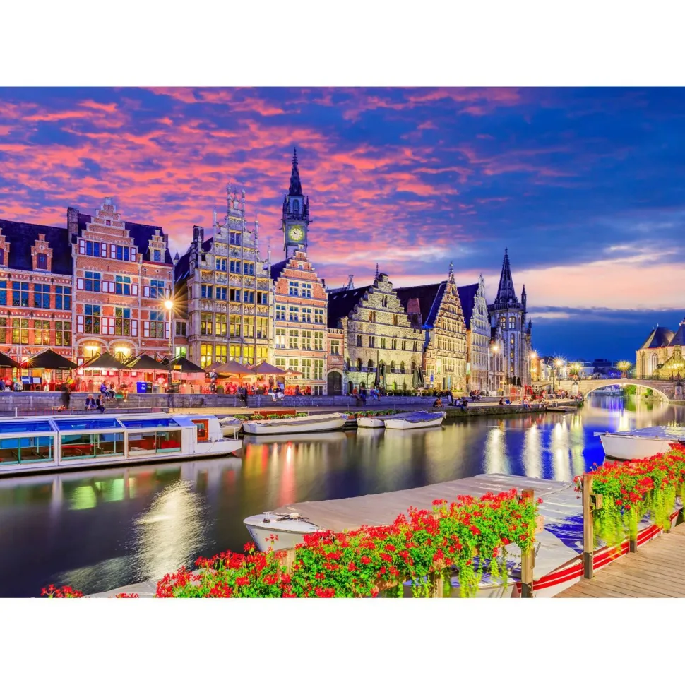 Puzzle 1000 pièces : Gand au crépuscule, Belgique - EnjoyPuzzle