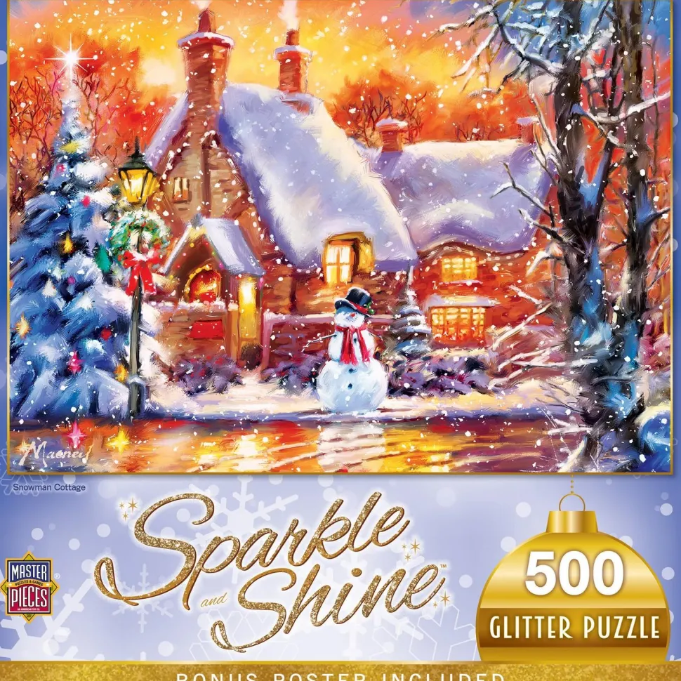 Puzzle 500 pièces : Holiday - Puzzle Glitter Chalet Bonhomme de Neige - Master Pieces