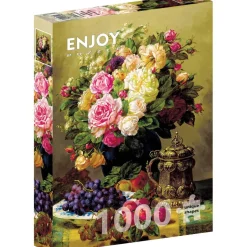 Puzzle 1000 Pièces : Jean -Baptiste Robie - Nature morte aux roses - EnjoyPuzzle