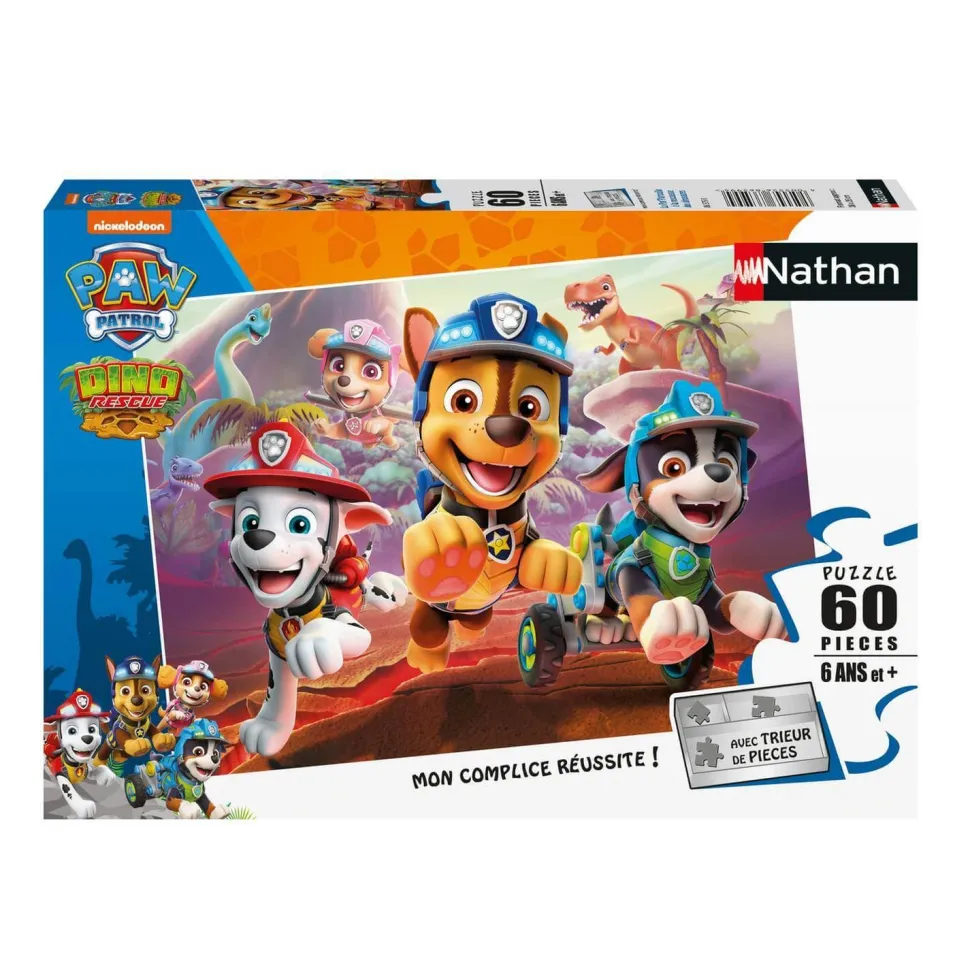 Puzzle 60 pièces : La Pat'Patrouille à la rescousse des dinosaures - Nathan