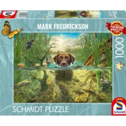 Puzzle 1000 pièces : Labrador chocolat à la baignade - Schmidt