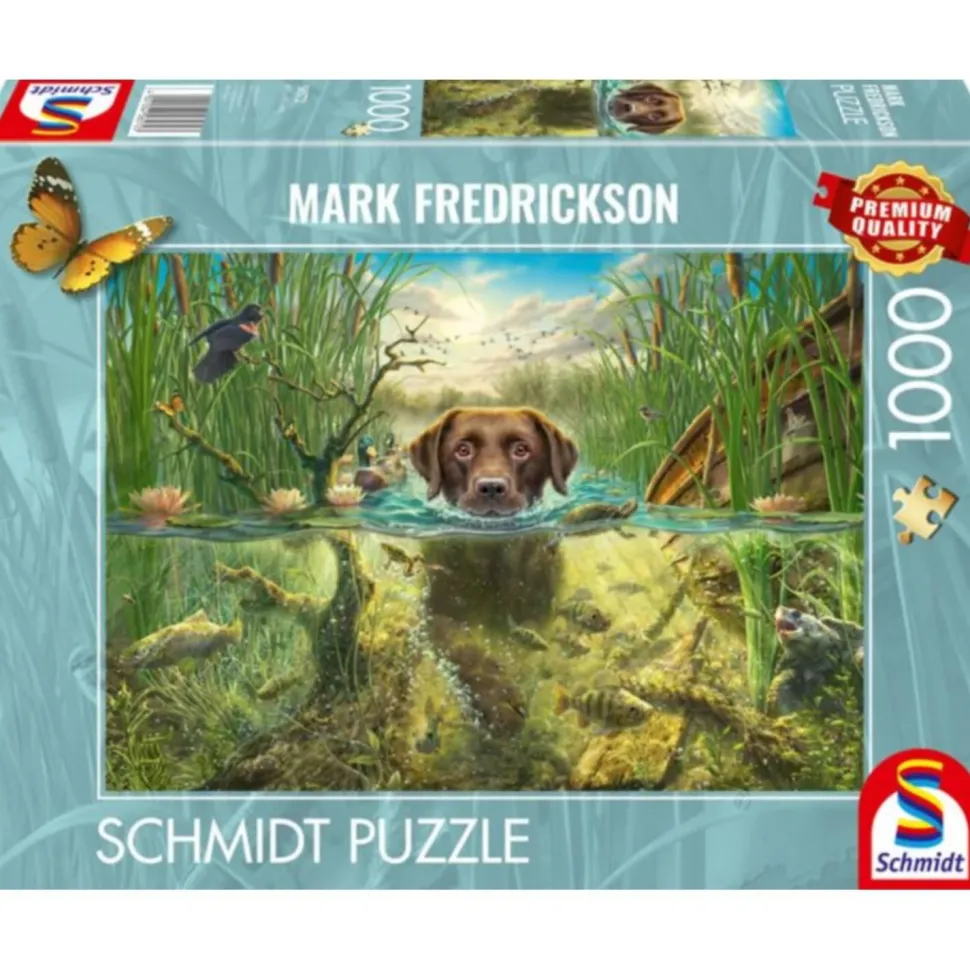 Puzzle 1000 pièces : Labrador chocolat à la baignade - Schmidt