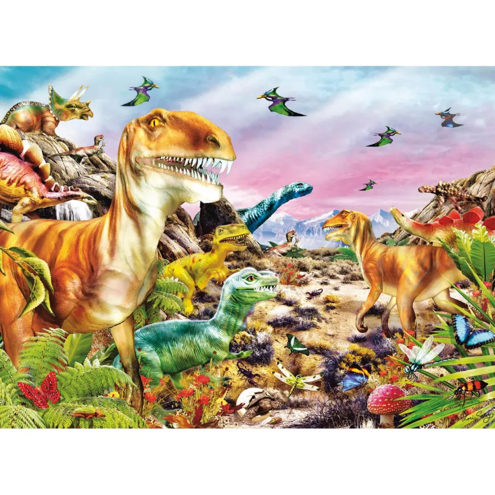 Puzzle 104 pièces : Le pays des dinosaures - Clementoni