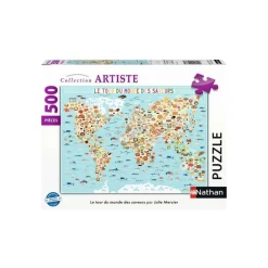 Puzzle 500 pièces : Le tour du monde des saveurs, Julie Mercier - Nathan