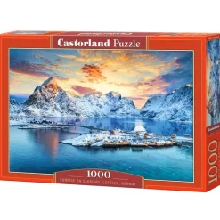 Puzzle 1000 pièces : Lever de soleil sur Sakrisoy, Lofoten, Norvège - Castorland