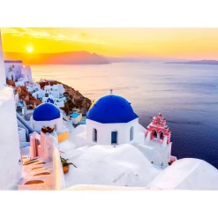 Puzzle 1000 pièces : Lever de soleil sur Santorin, Grèce - EnjoyPuzzle