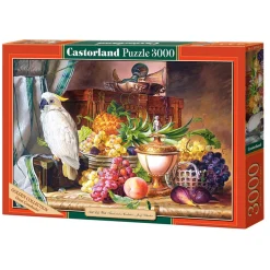 Puzzle 3000 pièces : Nature morte aux fruits et au cacatoès, Josef Schuster - Castorland