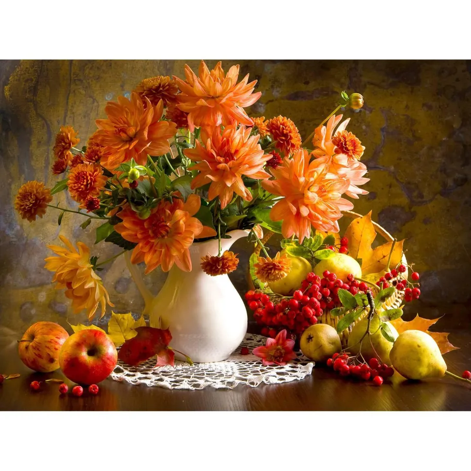 Puzzle 1000 Pièces : Nature morte aux dahlias oranges - EnjoyPuzzle