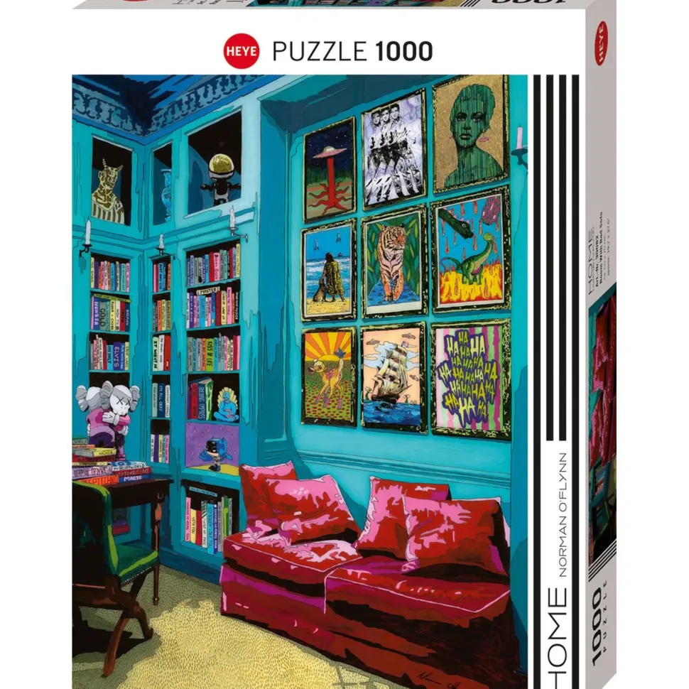 Puzzle 1000 pièces : pièce à vivre avec canapé rouge - Heye