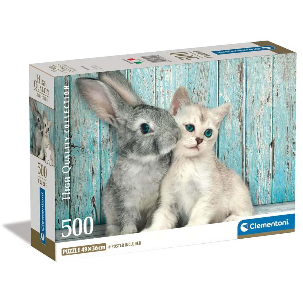 Puzzle 500 pièces + poster : Chat et Lapin - Clementoni