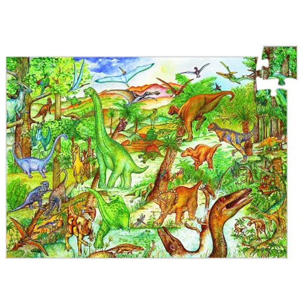 Puzzle 100 pièces - Poster et livret : Découverte dinosaures - Djeco