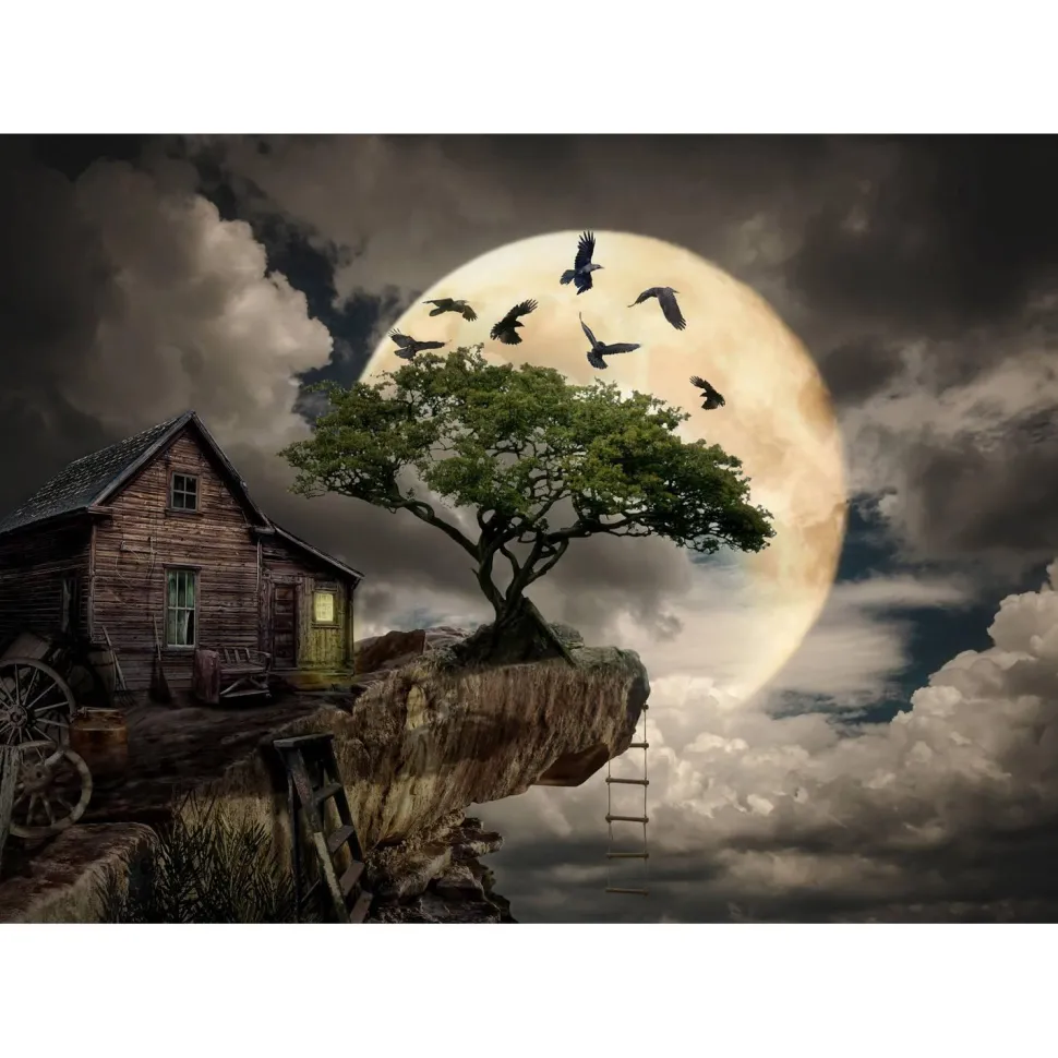 Puzzle 1000 pièces : Une cabane en rondins sur une falaise - EnjoyPuzzle