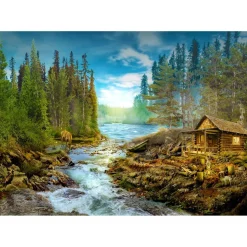 Puzzle 1000 Pièces : Une cabane en rondins au bord des rapides - EnjoyPuzzle