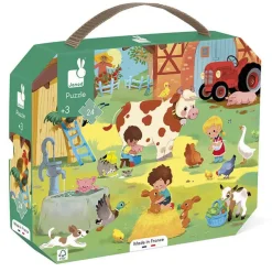 Puzzle 24 pièces : valisette : une journée à la ferme - Janod