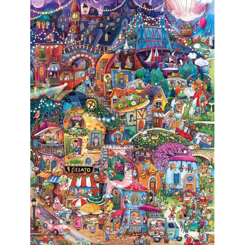 Puzzle 1000 pièces : ville joyeuse bonsoir - Heye