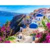 Puzzle 1000 pièces : Vue de Santorin avec fleurs, Grèce - EnjoyPuzzle