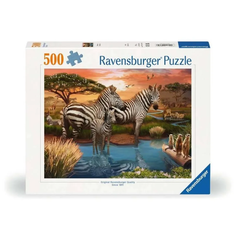 Puzzle 500 pièces : Zèbres au plan d'eau - Ravensburger