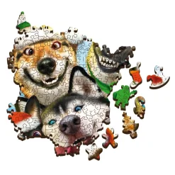 Puzzle 500+1 pièces en bois : Chiens en fête - Trefl