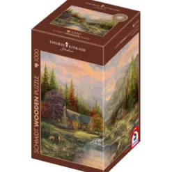 Puzzle 1000 pièces en bois : Le ruisseau de montagne - Thomas Kinkade - Schmidt