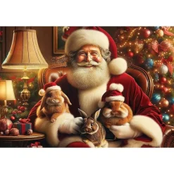 Puzzle 505 pièces en bois : Le Père Noël et ses adorables lapins - Wooden City