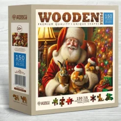 Puzzle 150 pièces en bois : Père Noël et Lapin - Wooden City