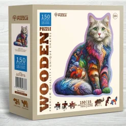 Puzzle 150 pièces/15 formes : chat doux - Wooden City
