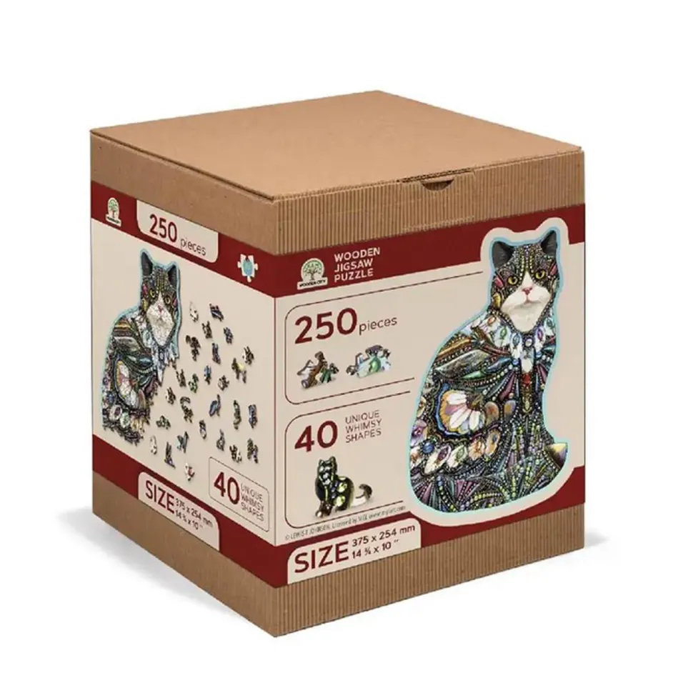 Puzzle 250 pièces/40 formes en bois : Le chat Bijoux - Wooden City