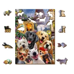 Puzzle 200 pièces/20 formes en bois : Chiots à Paris - Wooden City