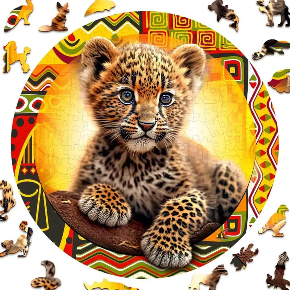 Puzzle 250 pièces/25 formes en bois : Petit Léopard Mignon - Wooden City