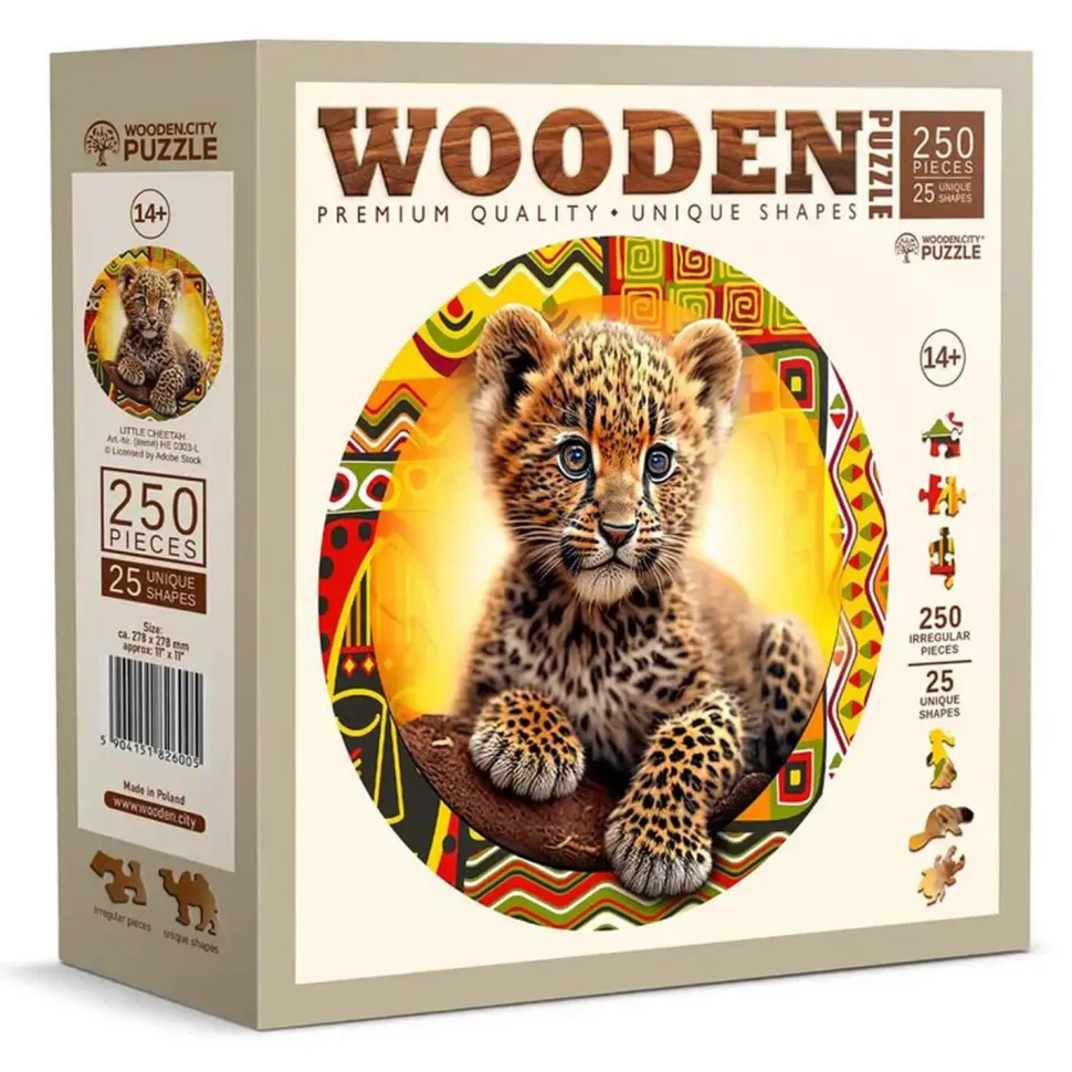 Puzzle 250 pièces/25 formes en bois : Petit Léopard Mignon - Wooden City