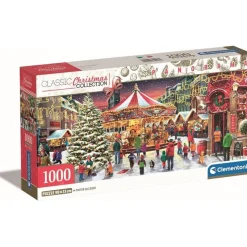 Puzzle 1000 pièces panoramique : Le Village de noël - Clementoni