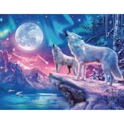 Puzzle 500 pièces phosphorescent : Star Line : Loups sous les lumières du Nord - Ravensburger