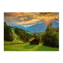 PUZZLE 1500 PIECES : COUCHER DE SOLEIL SUR LE VILLAGE DE MONTAGNE DE WAMBERG - Schmidt
