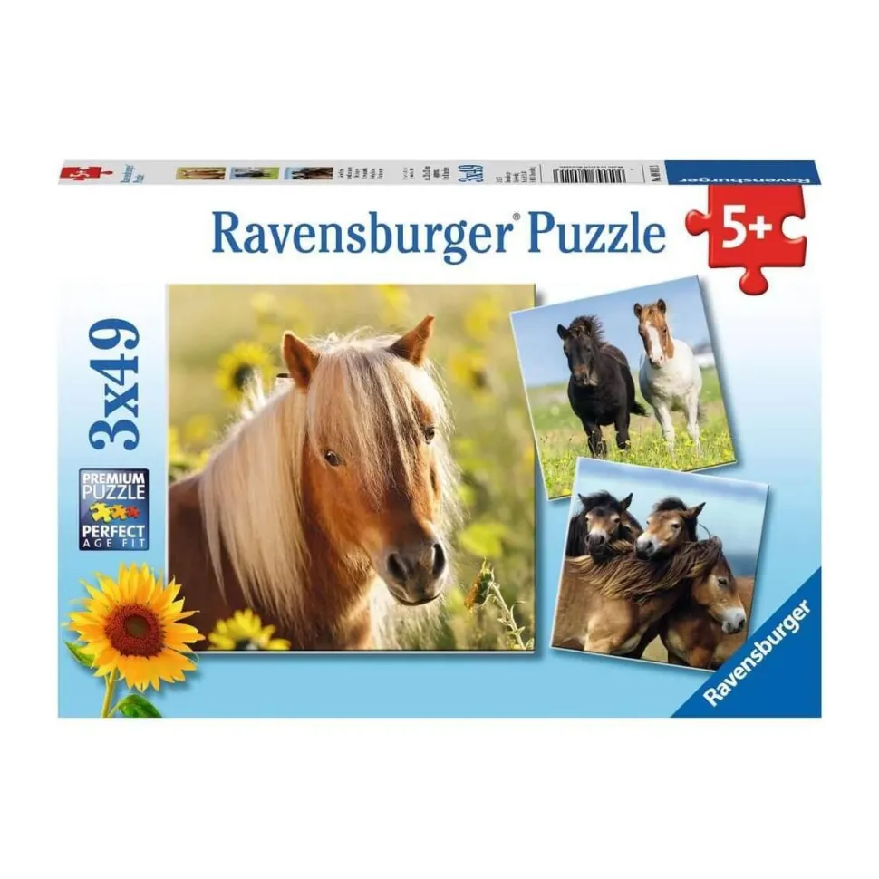 Puzzle 3 x 49 pièces : adorables poneys - Ravensburger