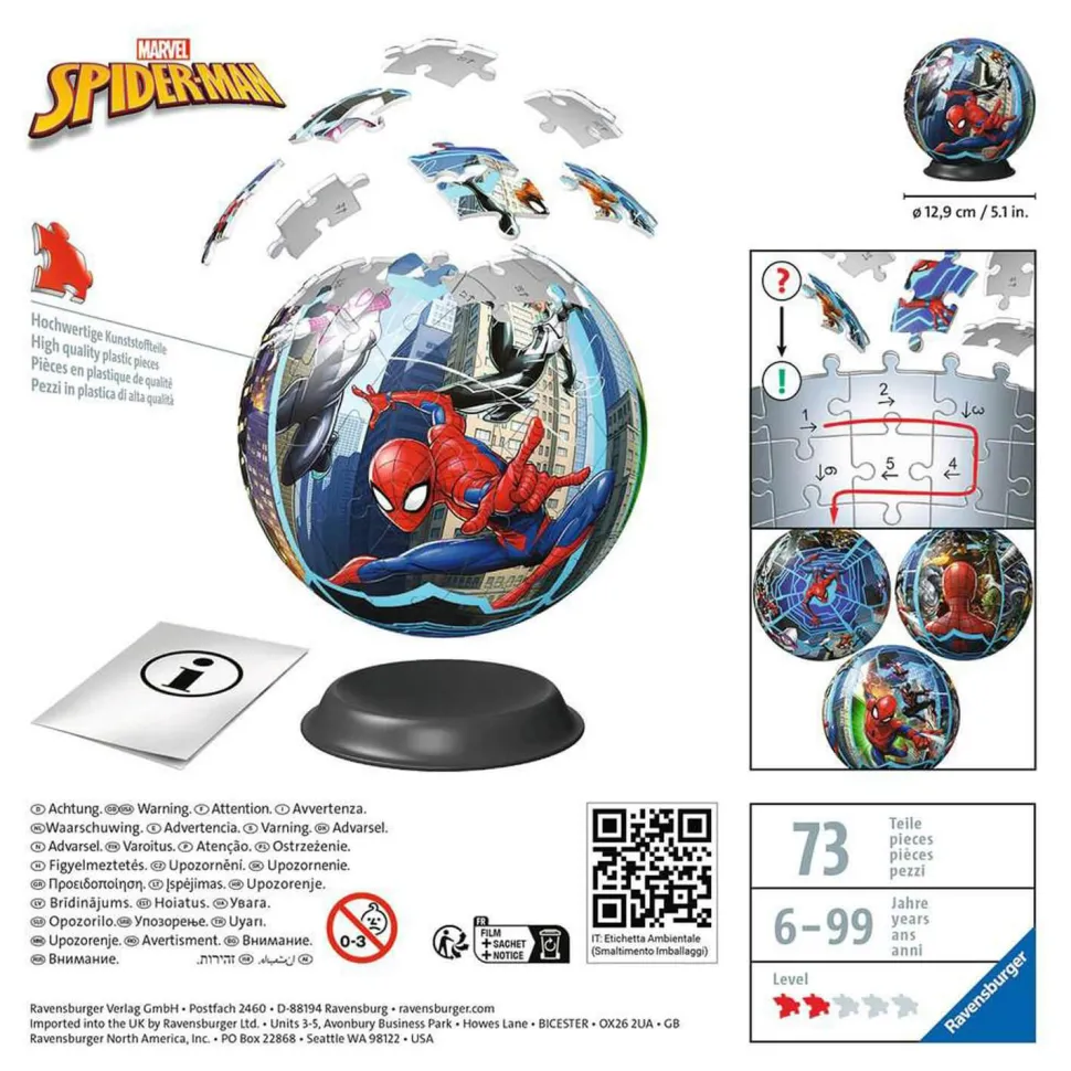 Puzzle 3D Ball 72 pièces : Spider-man - Ravensburger