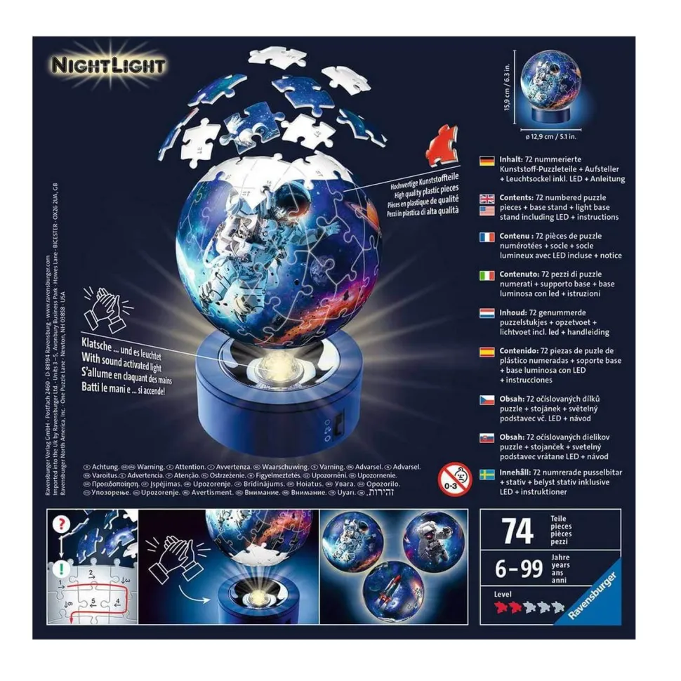 Puzzle 3D rond lumineux 72 pièces : astronaute - Ravensburger