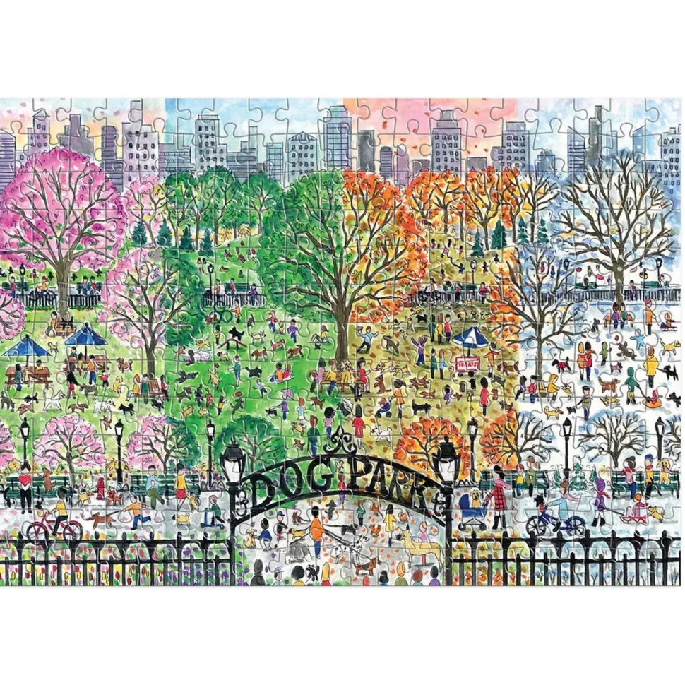 Puzzle en bois 250 pièces : Les 4 saisons du parc aux chiens, Michael Storrings - Galison
