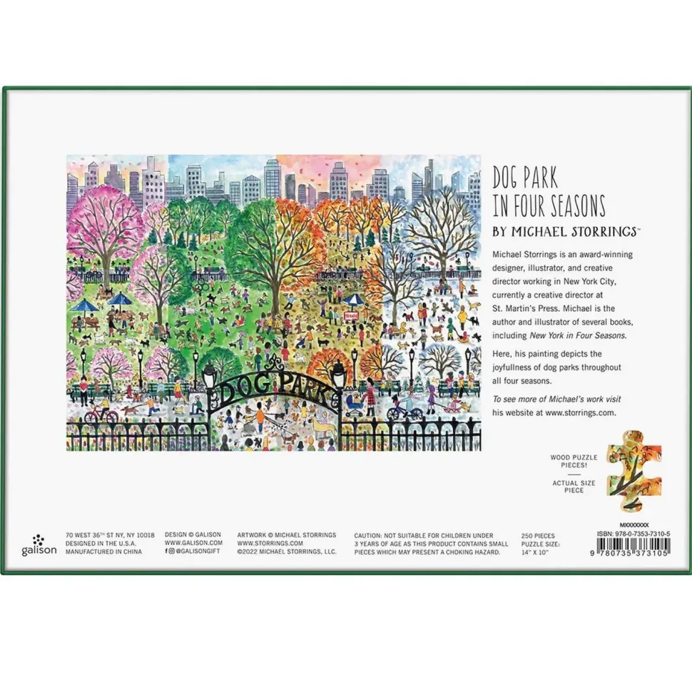 Puzzle en bois 250 pièces : Les 4 saisons du parc aux chiens, Michael Storrings - Galison