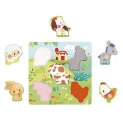 Puzzle encastrement en bois tactile : Ferme - 5 pièces - Janod