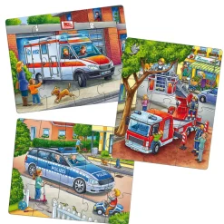 Puzzles 12 à 18 pièces : 3 puzzles véhicules d'intervention - Haba