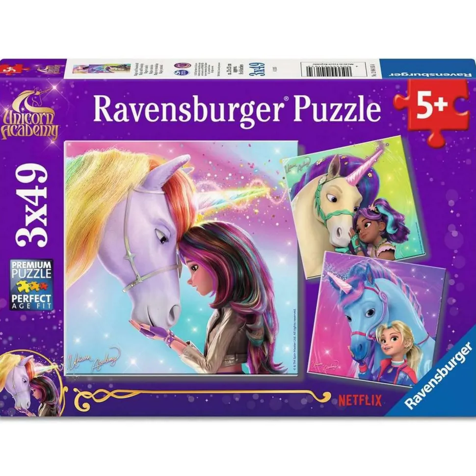 Puzzles 3x49 pièces : Magie et amitié - L'école des licornes - Ravensburger