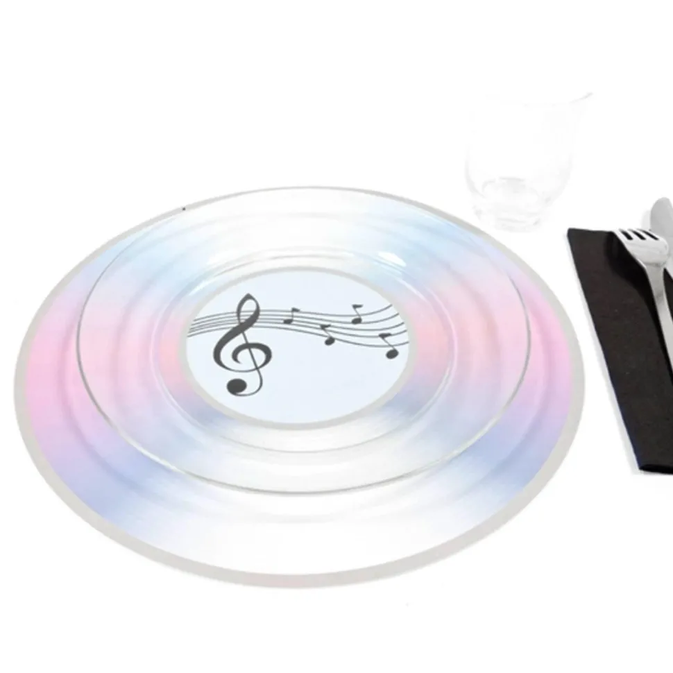 Sachet 2 Sets de table 30cm ronds MUSIQUE CD, Blanc irisé - RueDeLaFete