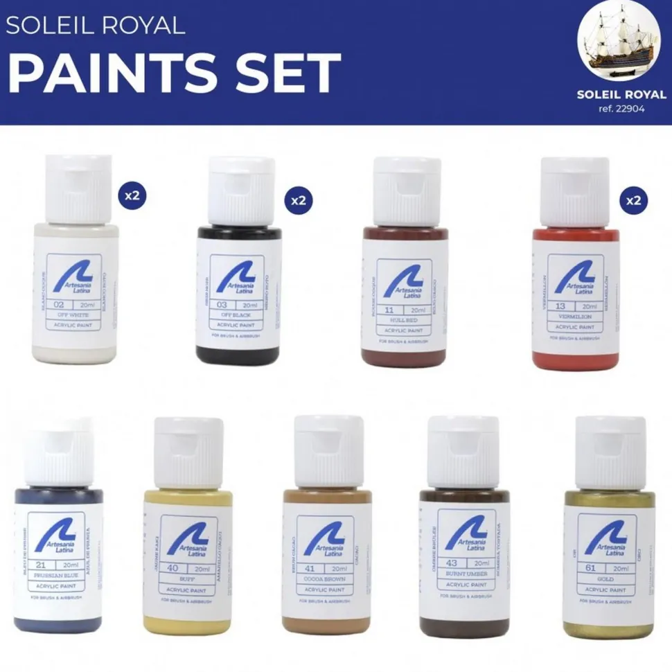 Set de 12 peintures pour Maquette Navire de Guerre Soleil Royal - Artesania