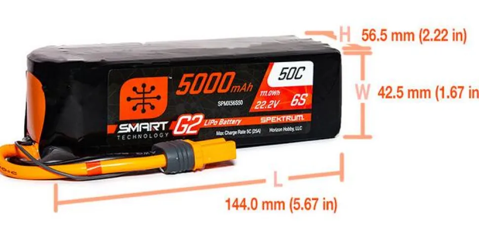 Smart Lipo 6S 22.2V 5000mAh 50C G2 IC5 - Spektrum