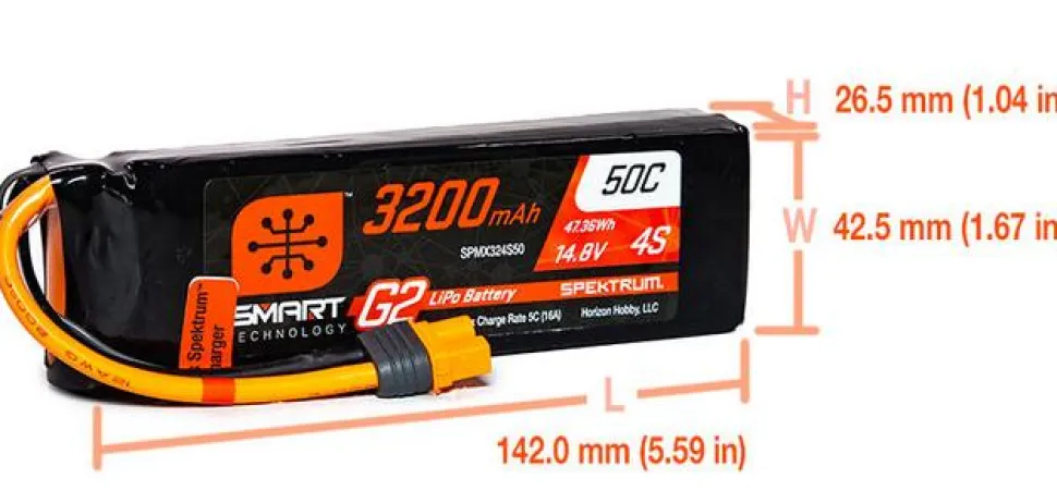 Smart Lipo 4S 14.8V 3200mAh 50C G2 IC3 - Spektrum