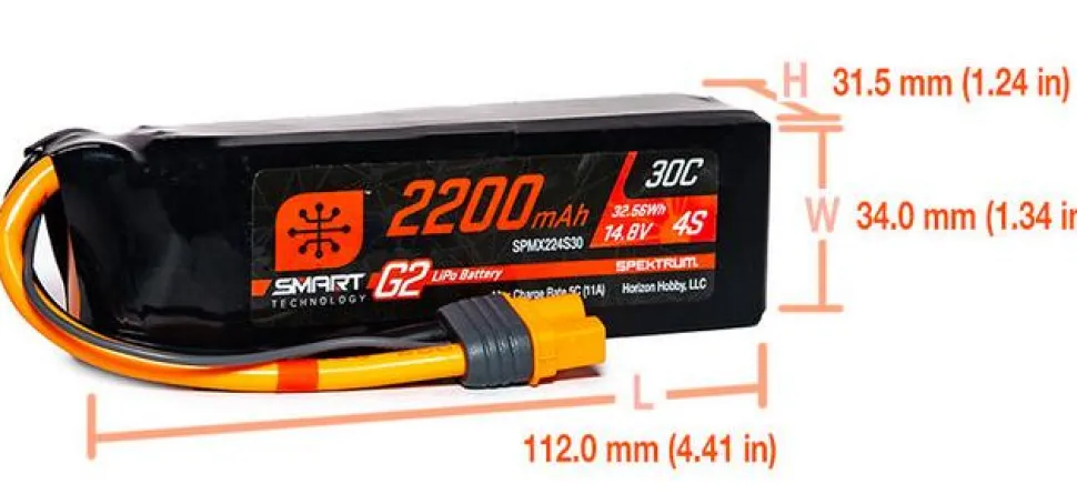 Smart Lipo 4S 14.8V 2200mAh 30C G2 IC3 - Spektrum