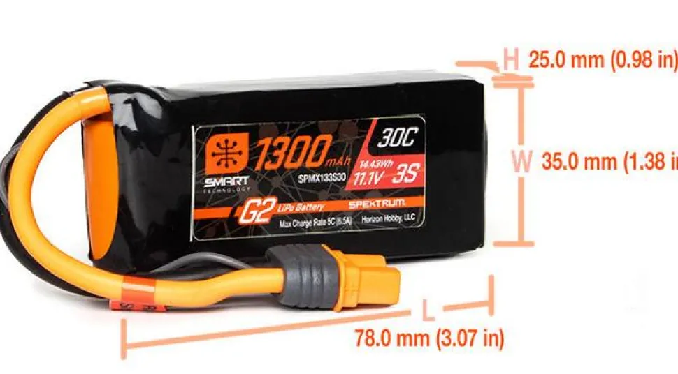 Smart Lipo 3S 11.1V 1300mAh 30C G2 IC3 - Spektrum
