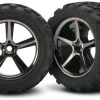 Tires and wheels, assembled, glued (Gemini black chrome wheels, Talon tires, foam inserts) (2) - Traxxas